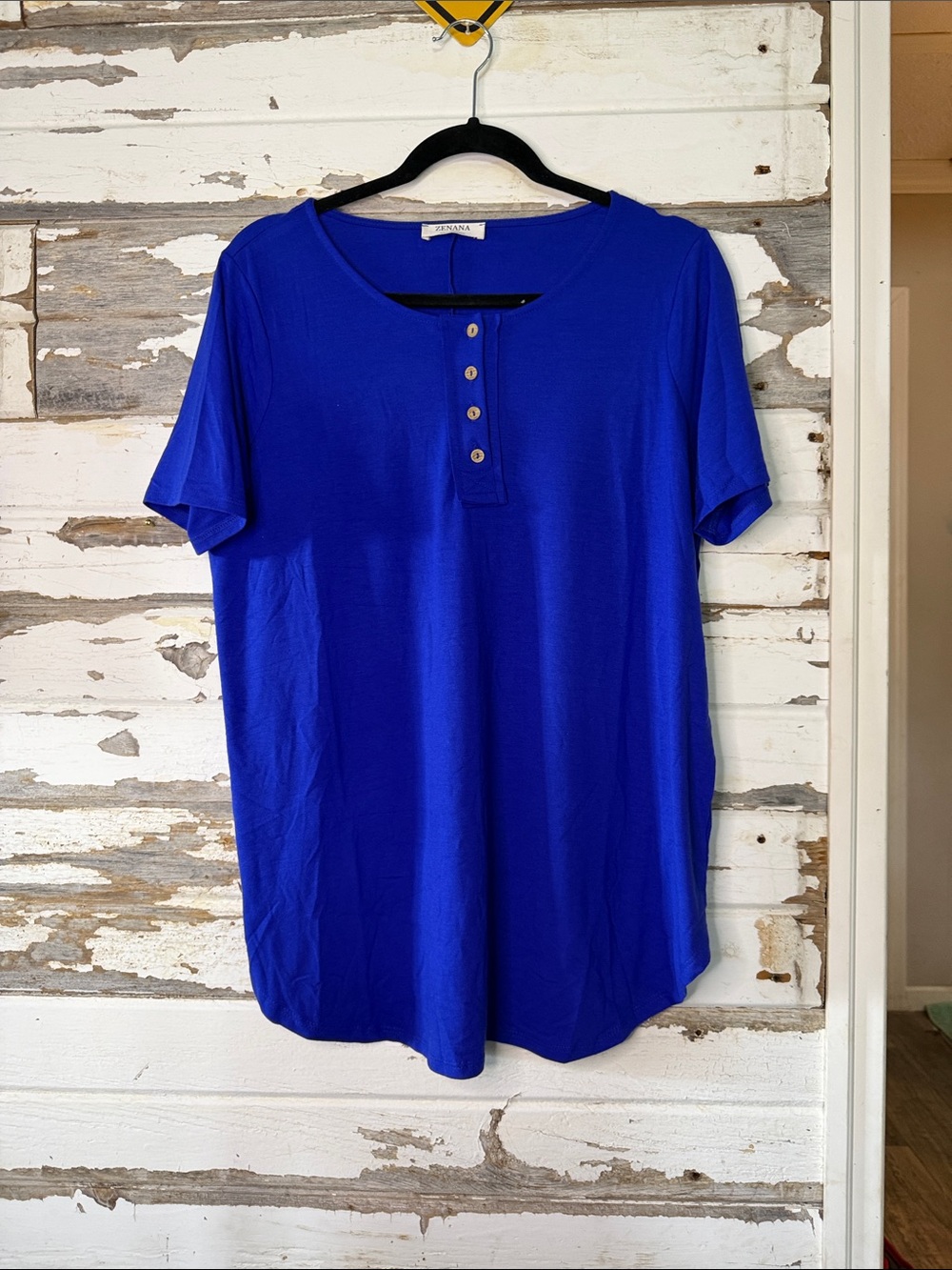 Zenana Outfitters Short Sleeve Henley Top - Royal Blue 4